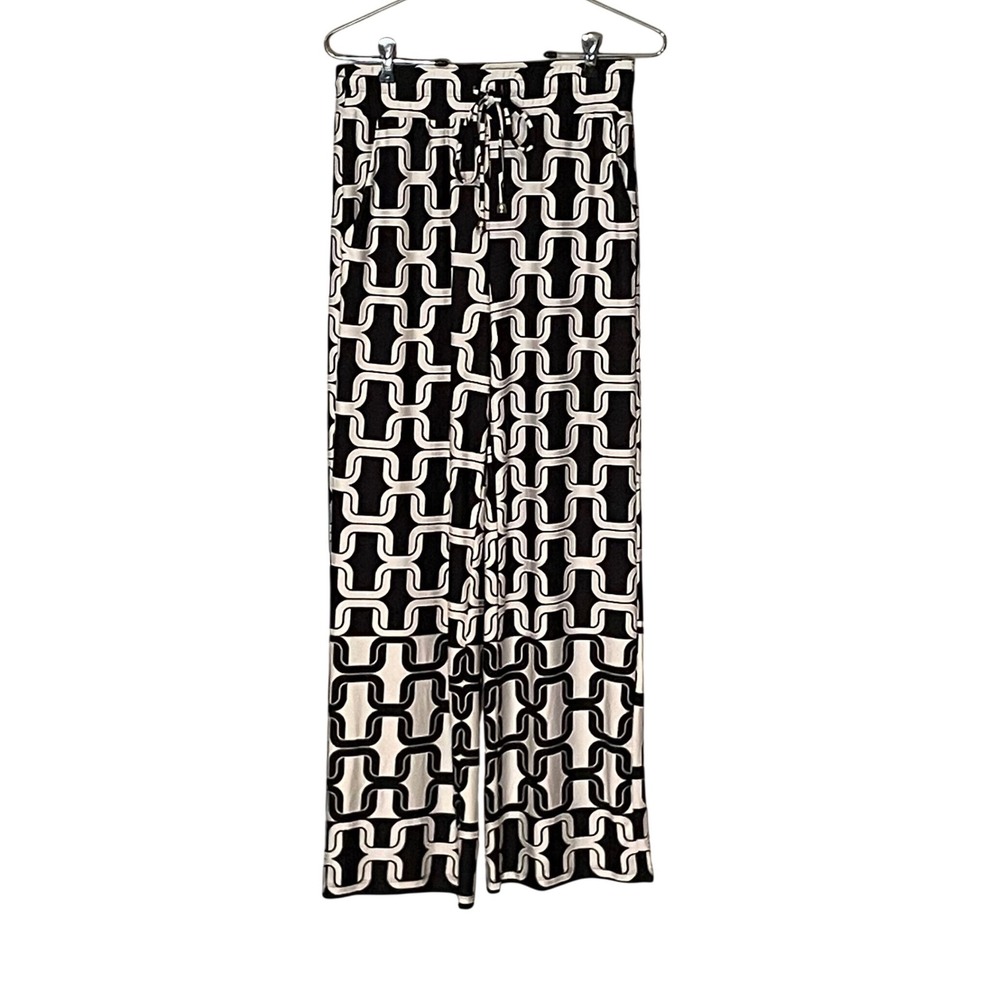 Park & Main Black White Geometric Chain Link Wide Leg Pants  M Mod Resortwear